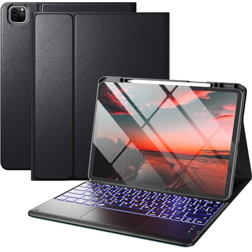 Vobafe iPad Pro 12.9 Hülle mit Tastatur für iPad 12,9 Zoll 6./5./4./3. Generation mit Touchpad, 7 Farben Beleuchtung, Abnehmbare QWERTZ...