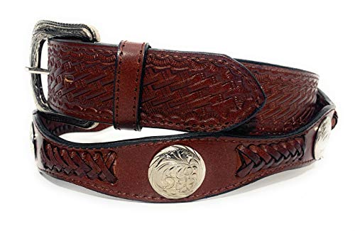 Mens Concho Western Leather Bealt Braided Cowboy Rodeo Belt (40, Brown)2