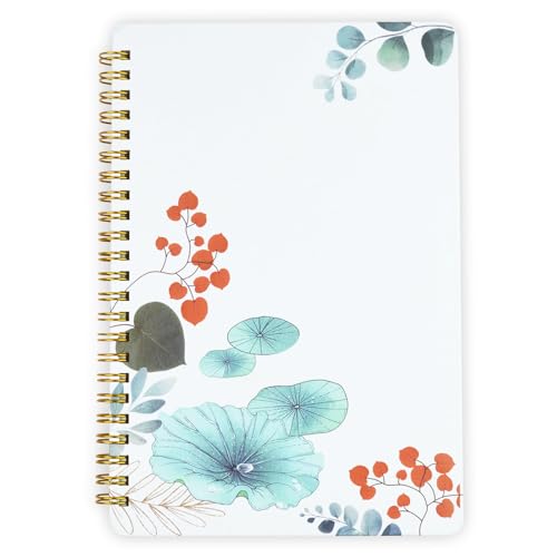 Mlife Carnet de Notes À Spirales A5 Journal 160pages, Papier 100g/M² Bloc-Notes Couverture Rigide Avec Élastique de Fermeture et Poche Pliable(Lotus)