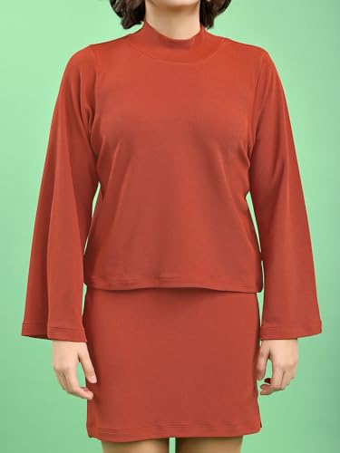 Image of PURVAJA Women's Full Sleeve Top with Skirt Solid Co-ords Set