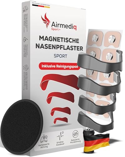 AirMediq Magnetische Nasenpflaster Sport [30 Stück] Premium Nose Strips Magnet Nasenstrips für freies Atemgefühl Nasen Pflaster starker Halt Breathing Nose Tape Made in Germany