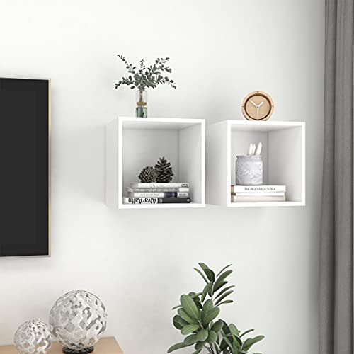 Rmpooml Living Room Office Home Decor Storage Wall Shelf Wall Cabinets 2 Pcs White 14.6"X14.6"X14.6" Engineered Wood Used For Bathroom Kitchen Living,Kitchen,Room Bedroom Storage. #TOP4
