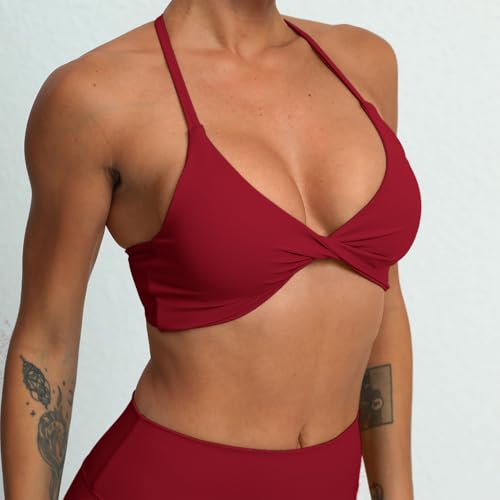 Image of ABOCIW Sports Bras for Women Twist Criss-Cross Back Padded Workout Tank Tops Low Impact Gym Yoga Bra