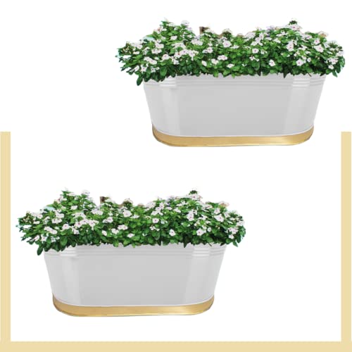 IndoDec Metal Planter Railing Planters Pot Plant Container Oval Planters Home Gardening Hanging/Table-Top Planter Gamla for Balcony Set of 5 White