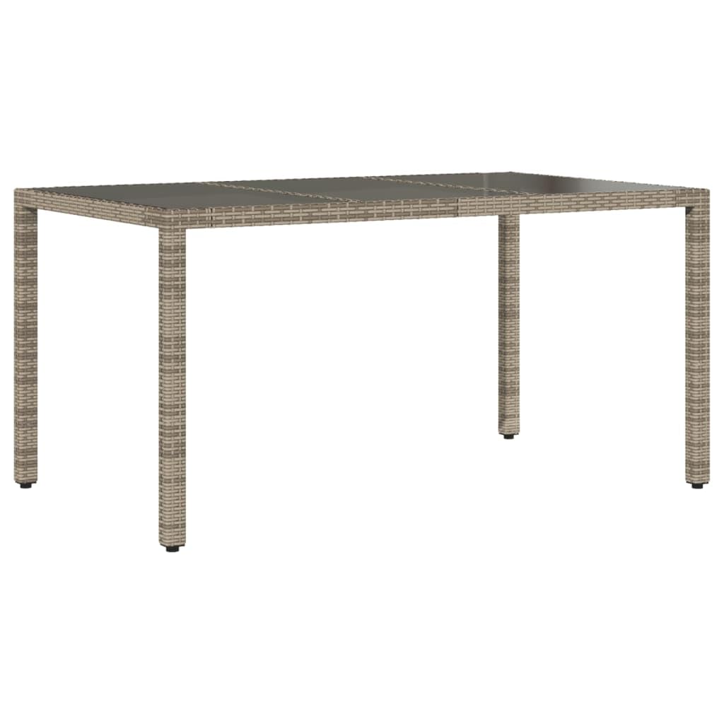 Stół ogrodowy ze szklanym blatem, szary, 150 x 90 x 75 cm, polirattanowy | Malowana proszkowo rama stalowa, płyta ze szkła hartowanego, odporna na warunki atmosferyczne, na taras i do ogrodu
