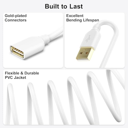 Image of PremiumAV USB Extension Cable 10 Meter - Type A Male to Type A Female High-Speed Data Transfer Cord for Printer, PC, Laptop, External Hard Drive, USB Hub - White