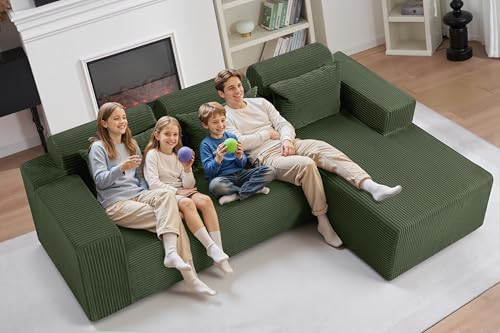 Image of HABUTWAY Sectional Couches for Living Room,No Assembly L Shaped Couch 105 inch Modular Sectional Sofa Couch with Deep Seat,Cloud Couches Furniture Sets for Apartment,Corduroy (Green, Right Facing)