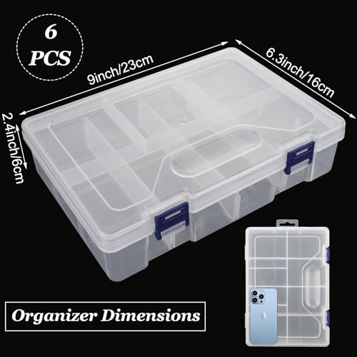 Image of LDXURU 6 Pack Small Tackle Box Organizer, 8 Grids Plastic Organizer Box with Adjustable Dividers, Clear Plastic Storage Container for Craft, Beads, Tackle, Small Parts