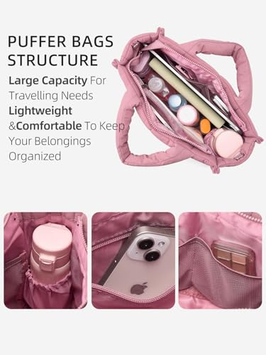 Image of WESTBRONCO Puffer Crossbody Bags for Women Quilted Tote Bag Puffy Weekender Overnight Bag Nylon Shoulder Handbag