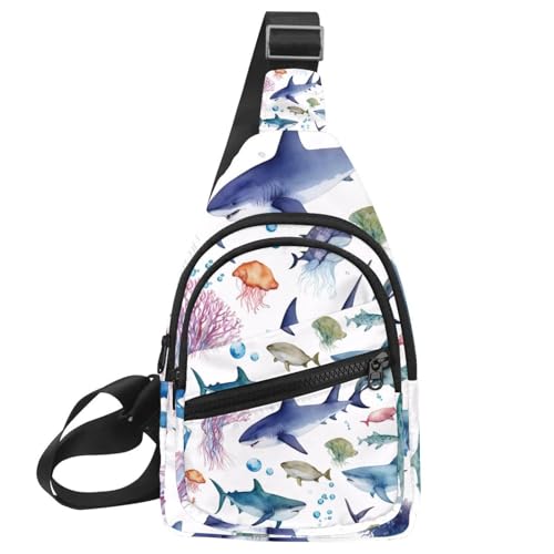 Sac à dos à bandoulière méduse et requin multicolore avec sangle réglable