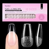 Beetles Gel Nail Tips Flat-X - Coffin Medium, 160pcs 16 Sizes, Pre-Etched Half Matte Full Cover Soft Acrylic False Nail Tips Clear Press on Easy DIY Nail Extension Salon for Flat & Natural Nail Beds