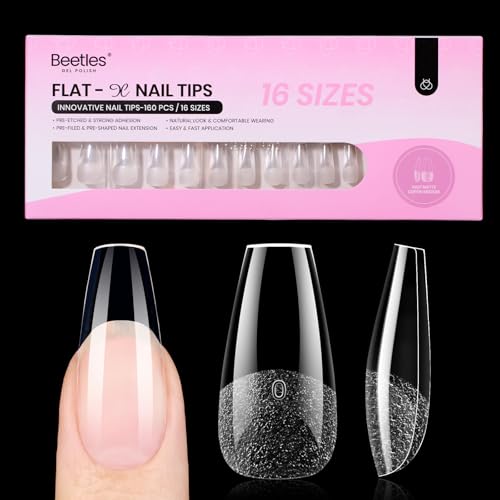 Beetles Gel Nail Tips Flat-X - Coffin Medium, 160pcs 16 Sizes Pre-Etched
