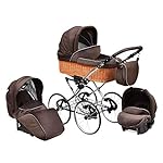 Lux4Kids Retro Kinderwagen Nature One Pro Pannefrei 27" Speichenräder Weidekorb Nature Coffee 04 4in1 Autositz +Isofix