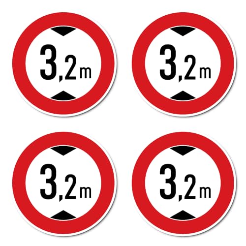 Autocollants : Ø 100 mm, 4 pièces – Hauteur de passage maximale/interdiction pour les véhicules trop hauts – 3,2 m – m – Marque StVO Z-265