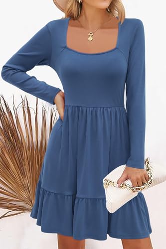 Image of Newshows Women's 2026 Summer Casual Square Neck Ruffle A Line Beach Vacation Sundress Work Business Dress with Pockets