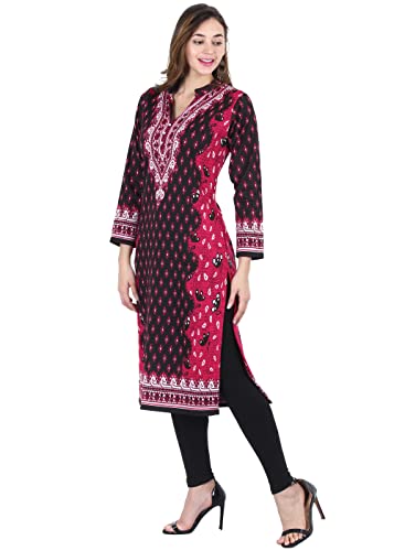 Image of Rosary Women's Winter Wear Jacquard Woolen Straight Kurti with 2 Side Pockets,RZ3204HOTPINK-M