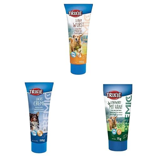 Bundle aus TRIXIE Hundeleckerli Premio Hunde-Leberwurst und Lachscreme je 110g - Premium Leckerlis für Hunde glutenfrei - ohne Getreide & Zucker, schmackhafte Belohnung für Training & Zuhause