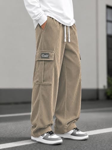 Image of GURIK Men's Cargo Pants, Casual Loose Fit Joggers with 6 Pockets