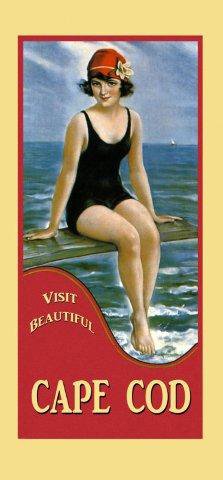 Visit Cape Cod Beautiful Girl Swim Ocean Sea Beach Travel Tourism 7" X 16" Image Size Vintage Poster Reproduction we have other