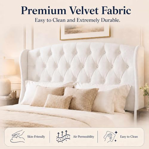 Image of Decoholic Full Size Upholstered Bed Frame with 53.2 inch Wingback Headboard