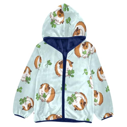 Guinea Pigs with Green Leaves Toddler Fleece Jacket Girl Boys Hooded Fleece Jacket Coat Warm Outwear Zip-up 3-10T