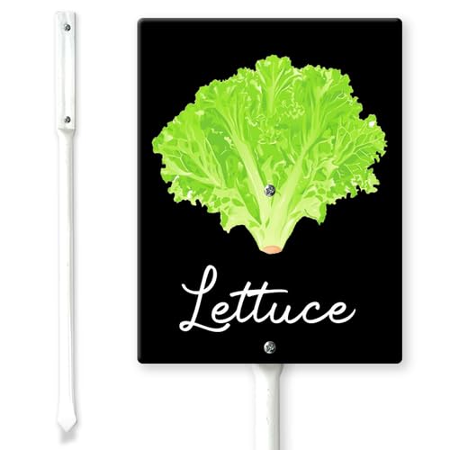 Horienteeon Lettuce Vegetable Garden Marker Aluminium Yard Sign with Metal Stake, 11.5x15cm, Rectangular Weatherproof Plant Label for Backyard Garden Decor