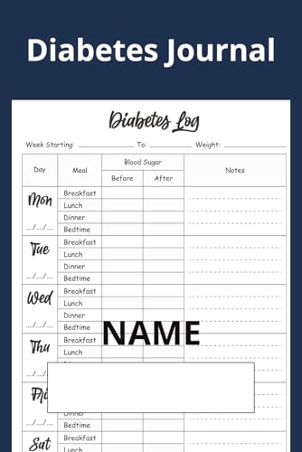 Diabetes Journal: Simple Diabetes Log | Record & Monitor Blood Sugar at Home | 120 Pages (6