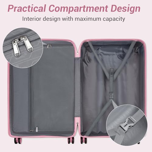 Image of Kono Carry On Luggage 28 Inch Checked-Large Hard Shell Travel Trolley 4 Spinner Wheels Lightweight Polypropylene Suitcase with TSA Lock, Pink