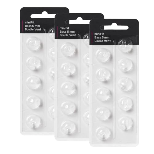 Hearing Aid Domes for Oticon MiniFit Double Vent Bass Domes: 3 Packs (6mm) Universal Domes for Oticon Hearing Aid Supplies