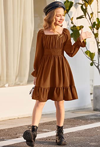 Arshiner Girls Dresses Long Sleeve Tie Back Fall Winter Off Shoulder Dress Kids Clothes3