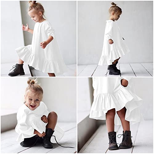 Vestido diário infantil para meninas outono manga longa sólida irregular vestido de princesa vermelh