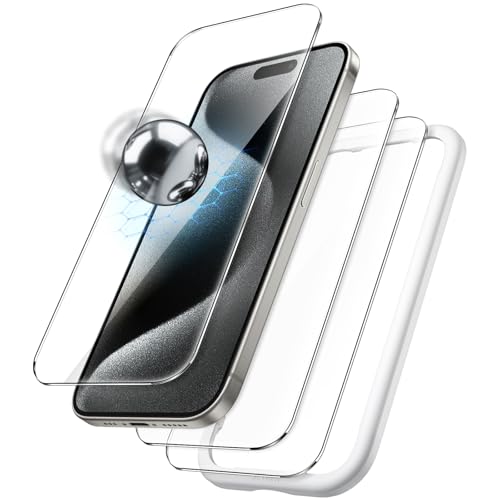 JETech iPhone 15 Pro 6.1C`p ϏՌtیtB 9H+KX ~^[O[h KChgt P[XɊȂ HDNA 3Zbg