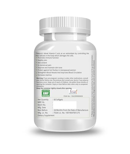 Image of Natures Velvet Lifecare Vitamin E, 60 Softgels -Pack of 1