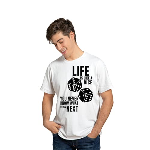 Image of Feel Good Life is Like a Dice Multi Colored Printed Dri Fit T-Shirt for Adults