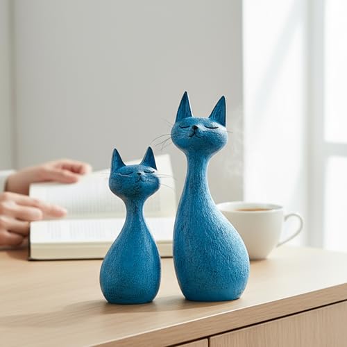 Estatuas decorativas gato azul navy juego de dos miniatura 5
