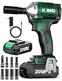 KIMO Cordless Impact Wrench 1/2", Brushless Impact Driver with 332 ft-lb Max Torque, 3000 RPM, 20V Electric Impact Wrench with 1 Hour Fast Charger & Variable Speeds, 1/2 Impact Gun for Car Home