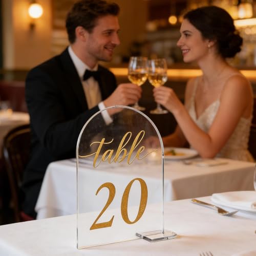 Plaque de Table Acrylique Dorée pour Décoration de Mariage et Fête