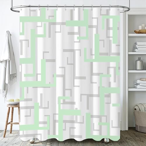 BTTN Mint Green Shower Curtain - Geometric Fabric Shower Curtain