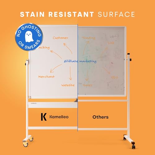 Image of Rolling Dry Erase Board 60 x 46 - Large Portable Magnetic Whiteboard with Stand - Double Sided Easel Style Whiteboard with Wheels - Mobile Standing White Board for Office, Classroom & Home
