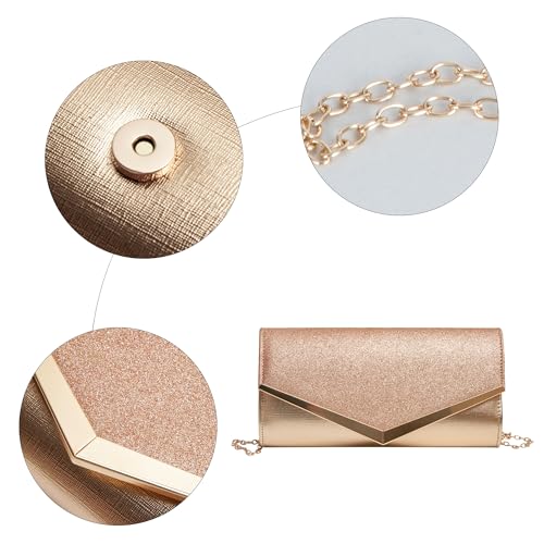 Image of Queena Womens Shiny Glitter Evening Clutch Envelope Handbag Chain Purse for Wedding Party Prom Gift for Mom Wife Girlfriend