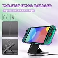 playvital Schutzhülle für Nintendo Switch 2, Dockbares Case, Ergonomischer Griphülle, Kratzfeste Hülle mit Klappständer & Joystick Kappen Zubehör | Glänzend, Solid-Serie, Chamäleon Grün Lila – Ansicht 6