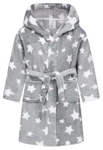 ECGK Soft Hooded Rainbow Bathrobe Sleepwear for Girls Gray Star 6-8 Years