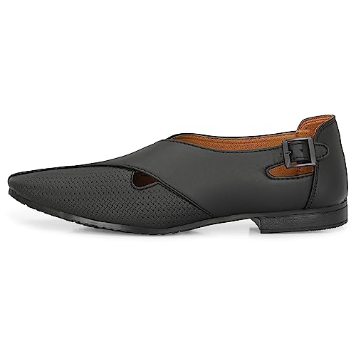 Image of Stylelure Ethnic Premium Leather Black Formal Peshawari Sandals|Summer|Trendy Slip-On Outdoors for Men (Black)