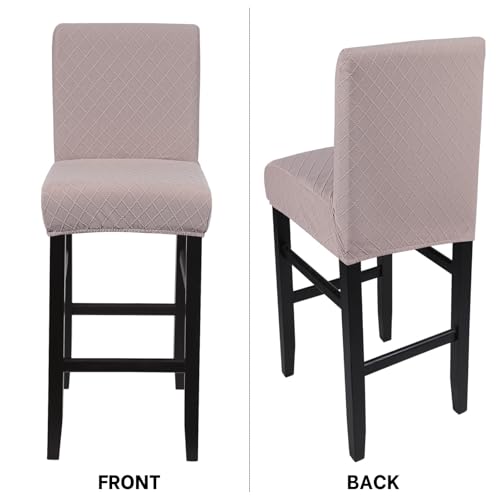 Image of SearchI Bar Stool Covers Set of 4, Stretch Barstool Seat Covers, Counter Height Chair Covers for Kitchen Dining Room Cafe (Check Jaquard Khaki)