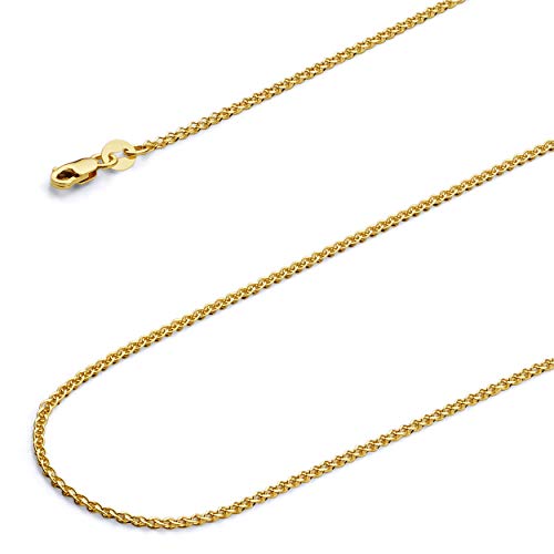 14k REAL Yellow/White/Rose Gold Solid 2mm, 1.7mm, 1.5mm, 1.2mm Flat Open wheat Chain Necklace with Lobster Claw Clasp2