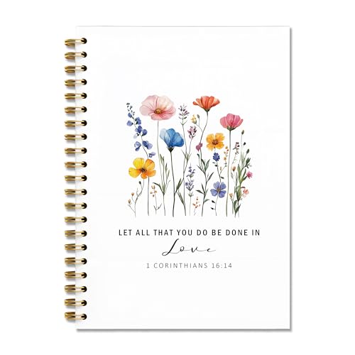 DOFQZ Floral Christian Bible Religious Inspirational Spiral Notebook Journal, Let All that You Do Be Done in Love Christian Church Prayer Notebook Gift for Women, 5.5 x 8.3 Inches