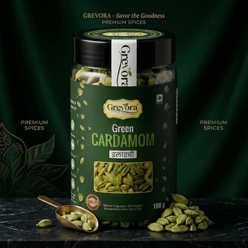 Image of Grevora Premium Kerala Idukki Green Cardamom (Elaichi) 60g | Large 8+ mm Bold Pods | Handpicked, Naturally Aromatic & Premium Quality Spice | Fresh Whole Elaichi for Tea, Sweets, Desserts & Indian Cooking
