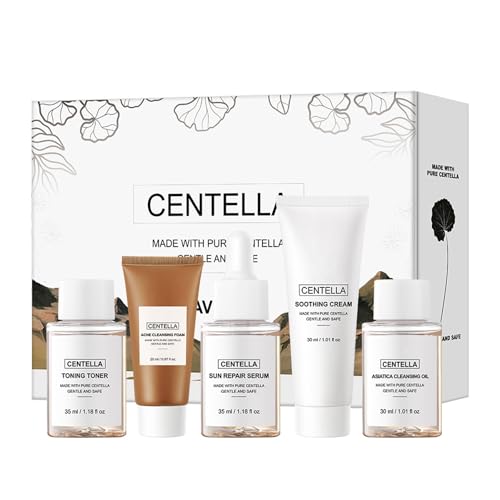 Set de Cuidados Faciales Hidratante Tamaño Viaje, Agua tónica, Sérum solar, Crema calmante, Aceite limpiador y Espuma limpiadora antiacné