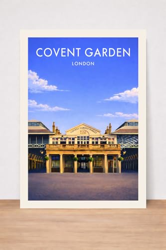 Covent Garden London Travel Poster Print, Architectural Wall Art, Blue Sky Photography. Size A4