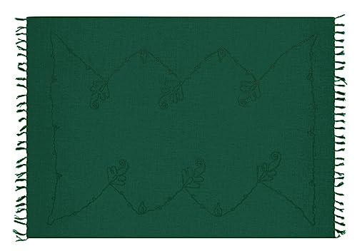 Ciffre Premium Sarong Pareo Wickelrock Strandtuch Lunghi Dhoti Schlicht Blickdicht Tolle Stickerei Dunkel Grün